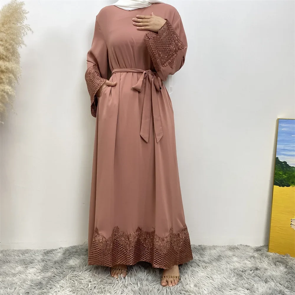 Belt Abaya with Pockets Muslim Dresses for Women Turkey Black Simple Abayas Dubai Islamic Long Dress Saudi Kaftan Robe Ramadan