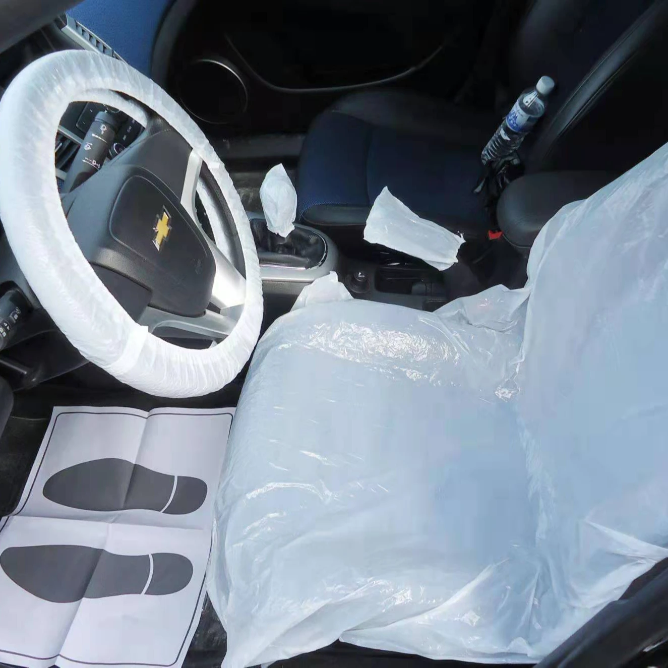 

Factory Price Universal 5 In 1 Set Plastic Disposable Car Seat Covers Steering Wheel Cover For Cars