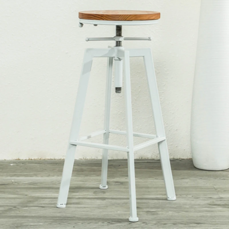 Industrial Style Rotating Bar Stool Solid Wood High Feet Counter Stool Household Retro Bar Chairs with Height Adjustable 62-83cm