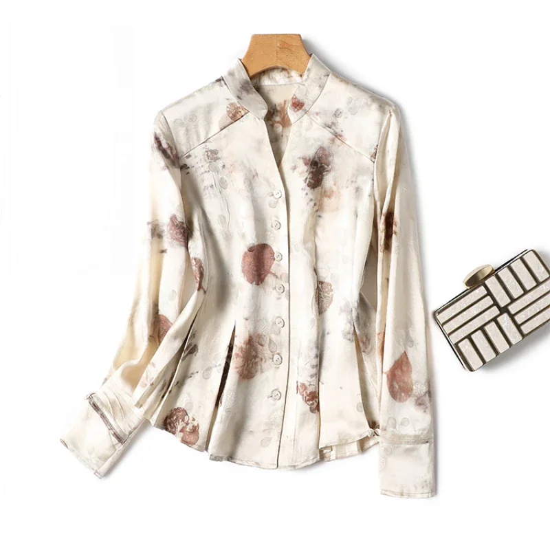 

Chiffon Vintage Women's Shirt Summer Prints Blouses Loose Fit Long Sleeve Women Tops V-neck Fashion Clothing YCMYUNYAN