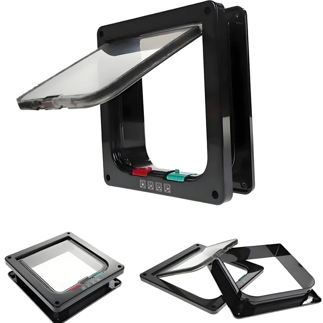Cat Door for Windows, Pet Doors and Sliding Door, Safety Pet Door with 4 Way Lock, Weatherproof Cat Flap for Thin Door and Wall