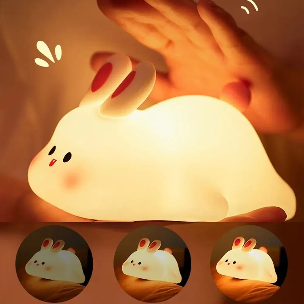 

Silicone Bunny Night Light Touch Sensor USB Rechargeable Rabbit Nightlight Kawaii Adjustable Brightness Kids LED Night Lamp