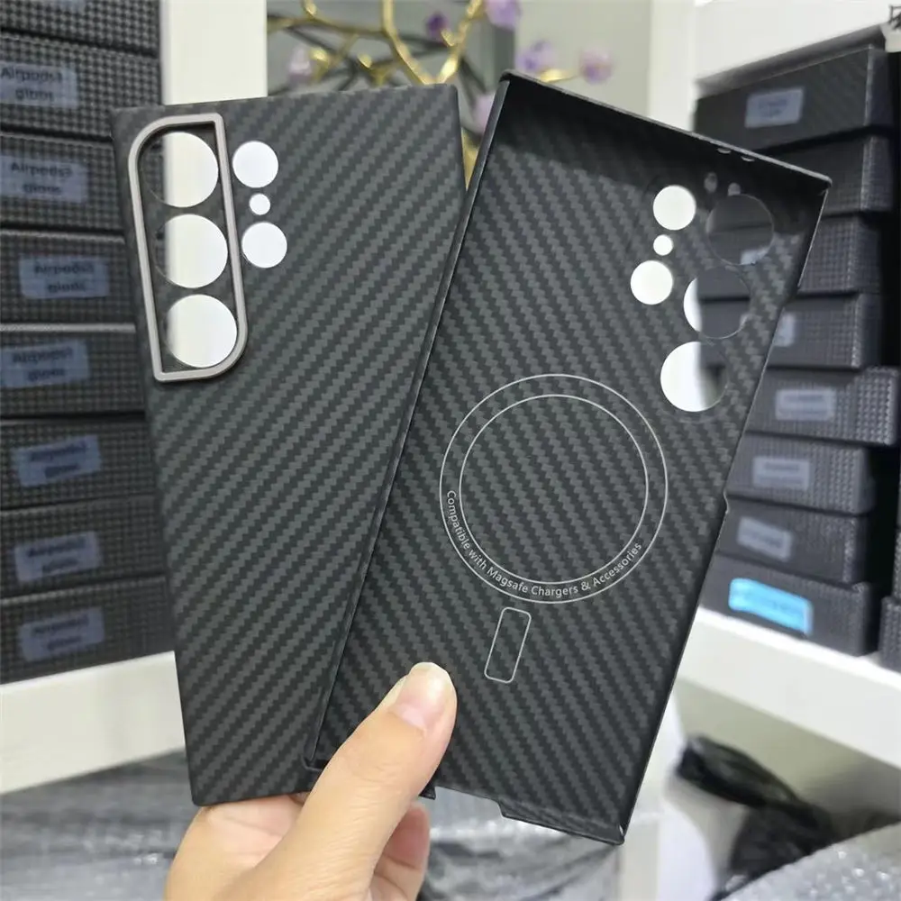 

Магнитный Тонкий чехол из натурального углеродного волокна Арамид MagSafe для Samsung Galaxy S24 Ultra