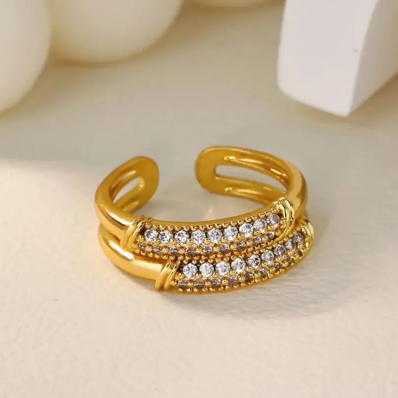Rings Micro-Paved Zirconia Geometric Adjustable for Women Gold Color