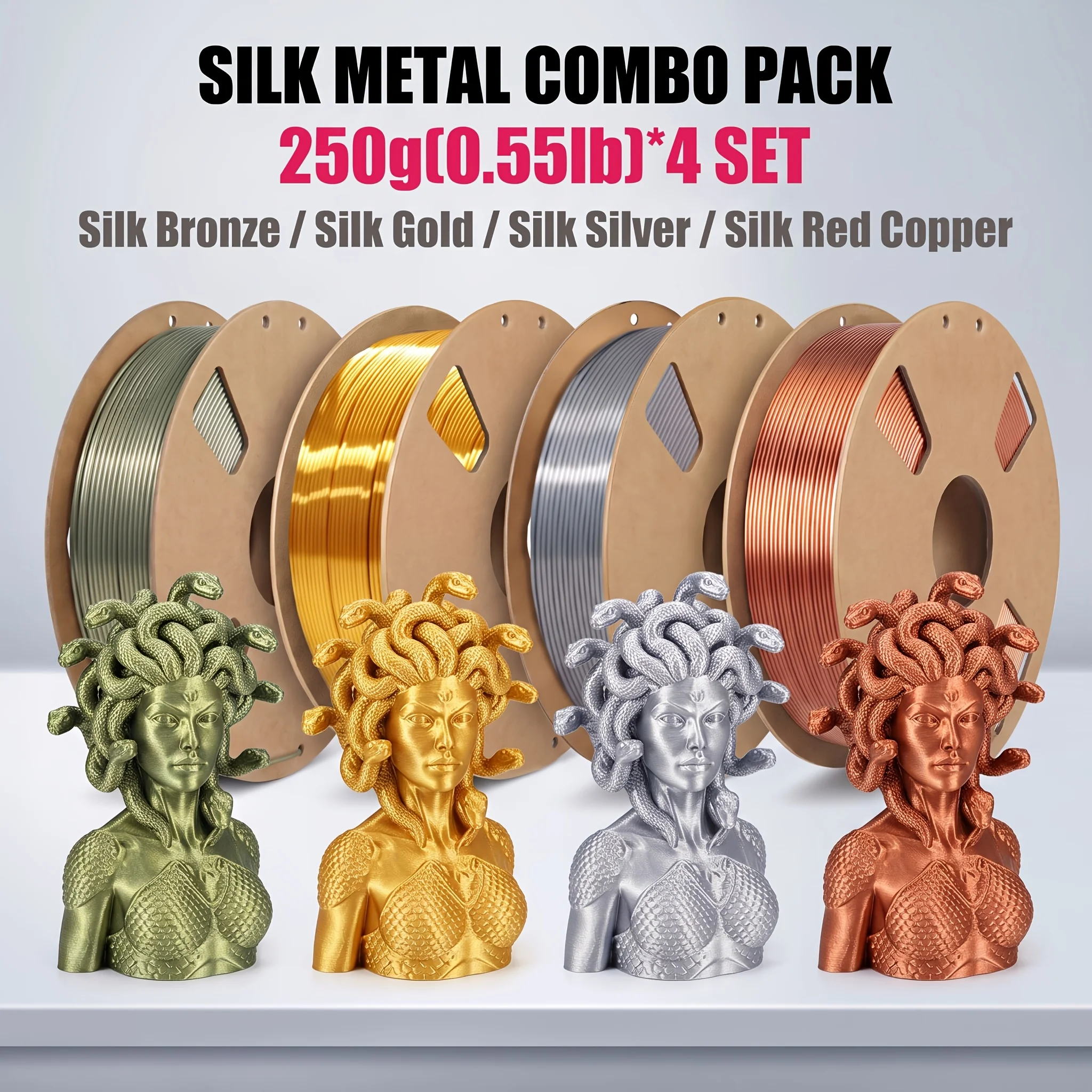 1.75mm 실크 PLA 3D 프린터 필라멘트 번들, 실크 브론즈/골드/실버/실크 ..