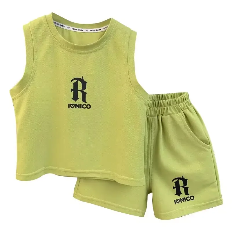 Children's Summer Clothing Set 2023 New Fashionable Boys and Babies Sleeveless T-shirt Shorts 2-Piece Girls' Casual Sports Set images - 6