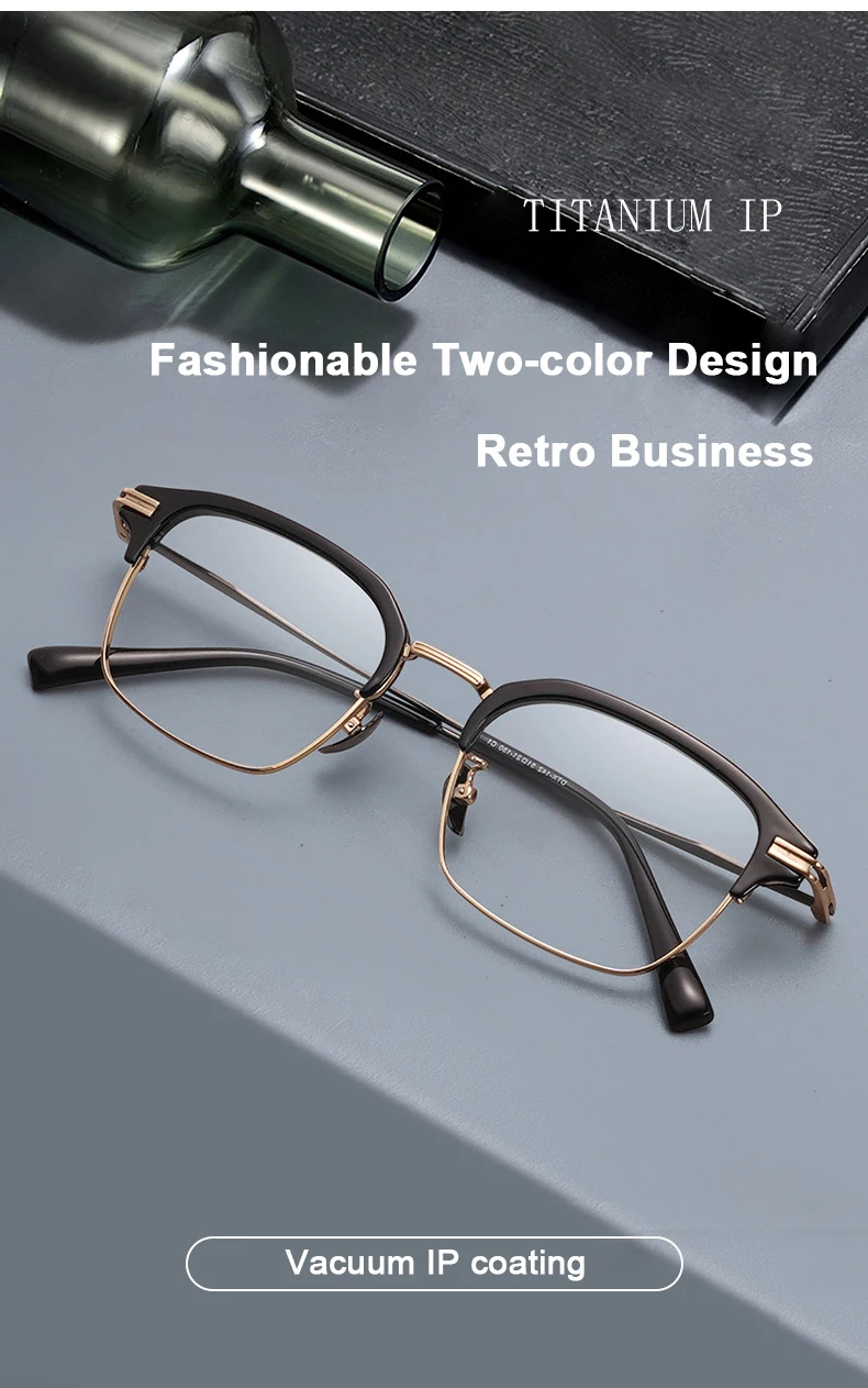 Luxus Replik Marke Design Browline Quadratische Gläser Rahmen Männer Platz Business Brillen Reinem Titan + Acetat Große Größe Brillen – Detail 2