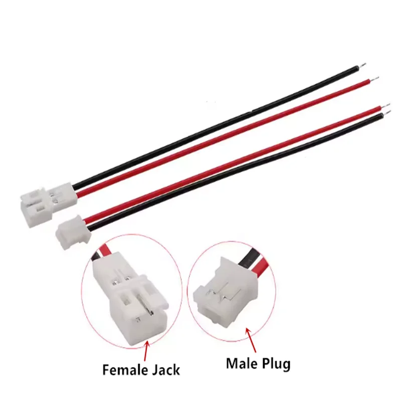 Gros plan sur un connecteur JST PH 2.0 femelle avec câble de 200mm, montrant les broches et le boîtier.