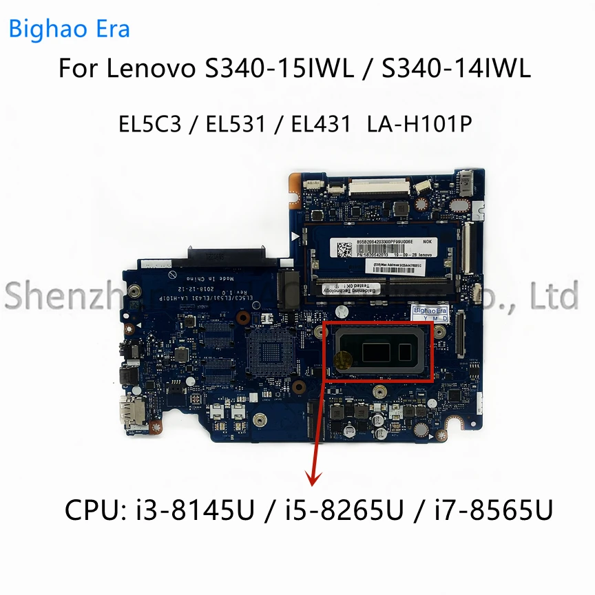 Placa-mãe Portátil para Lenovo El5c3 El531 El431 La-h101p S34014iwl S340-15iwl I38145u i5 I79565u 4gb de Ram Fru:5b20s42042