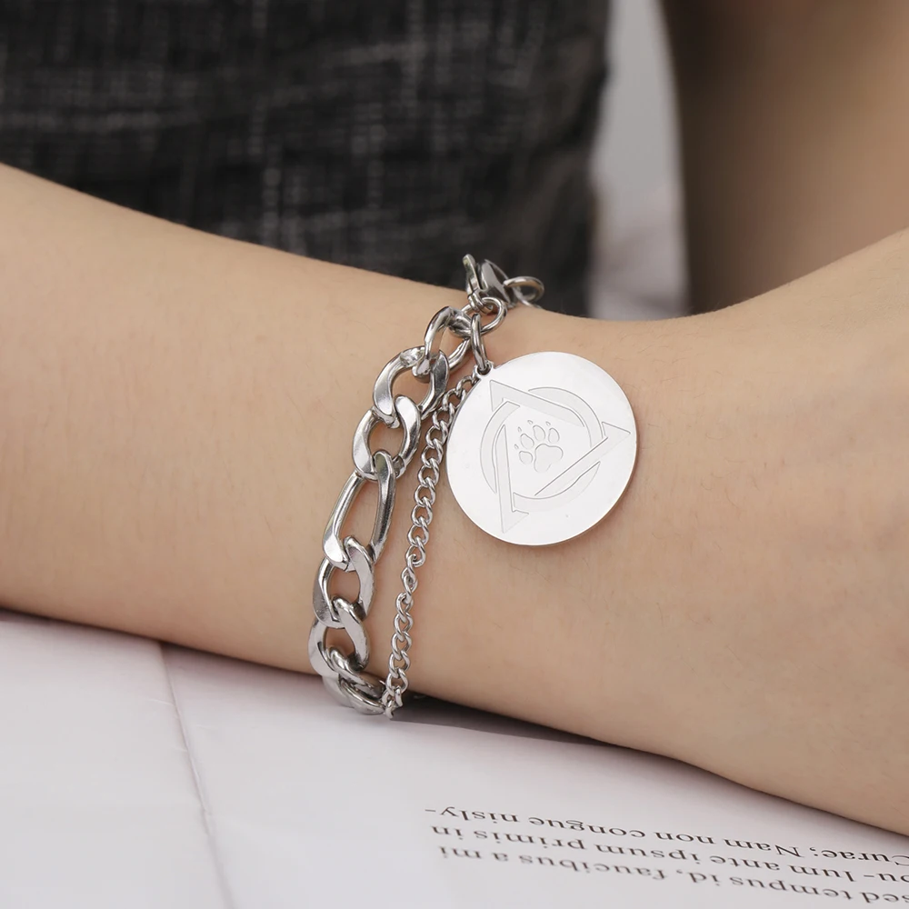 Dawapara Tier Wolf Klaue Therian Symbol Armband Figaro Kette 21 cm Männer Armband Schutz Amulett Edelstahl Schmuck – Detail 7