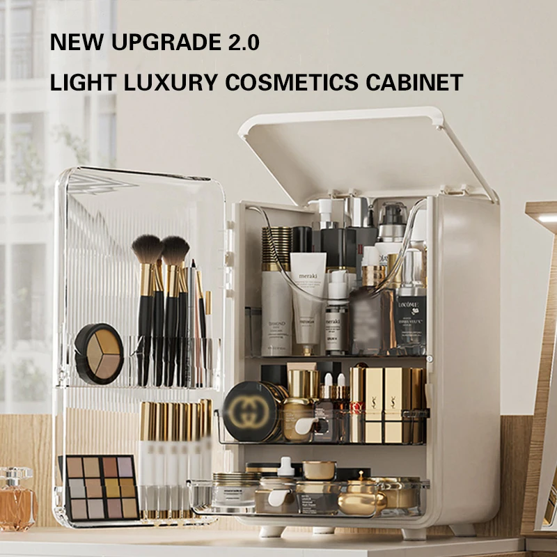

Light Luxury Skincare Storage Cabinet Desktop Lipstick Case Large Capacity Storage Box Dresser Dustproof Cosmetic Organiser