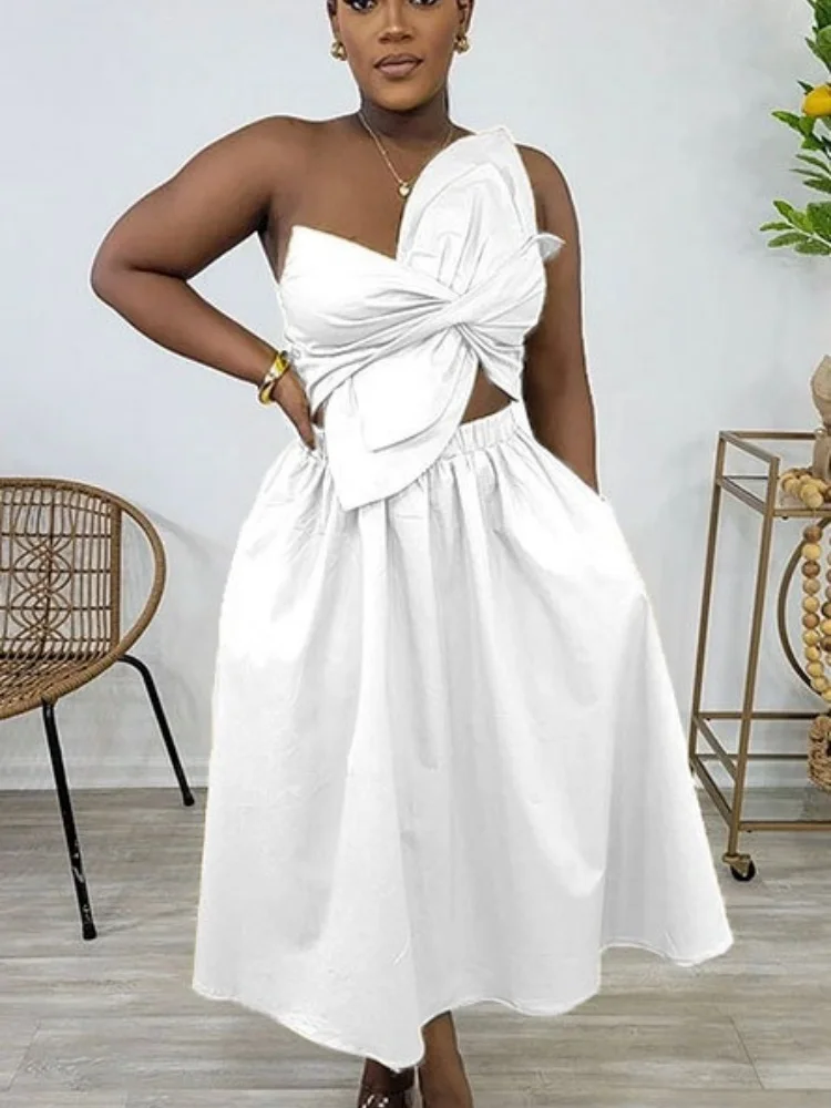 Wmstar Dress Women Party Elegant Sexy Solid Color One Shoulder Petal Hollow Out Dresses New in Summer Fashion Street Wear