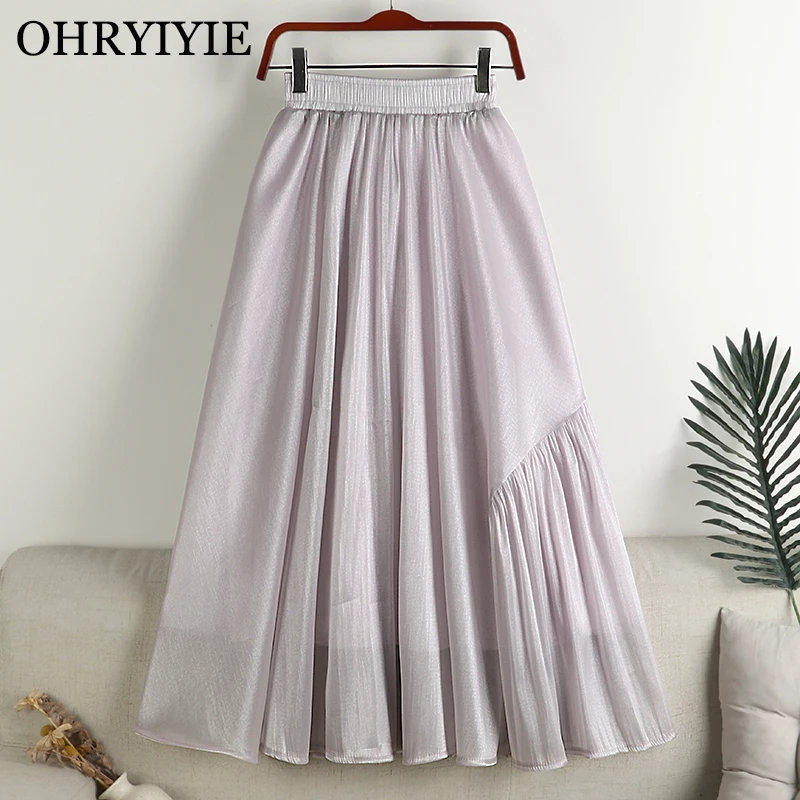 

OHRYIYIE Fashion Thin Irregular Tulle Skirt Women 2023 New Spring Summer Sweet High Waist A Line Skirt Female Purple Mesh Skirt