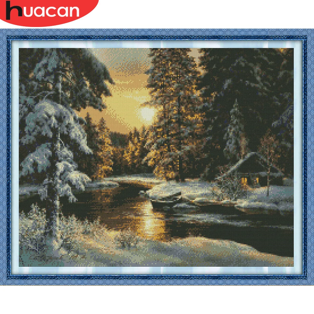 Cross Stitch Embroidery Snow Tree Scenery Cotton Thread Painting DIY Needlework Kits 14CT Winter Home Decoration embroidery thread,cross stitch kit
