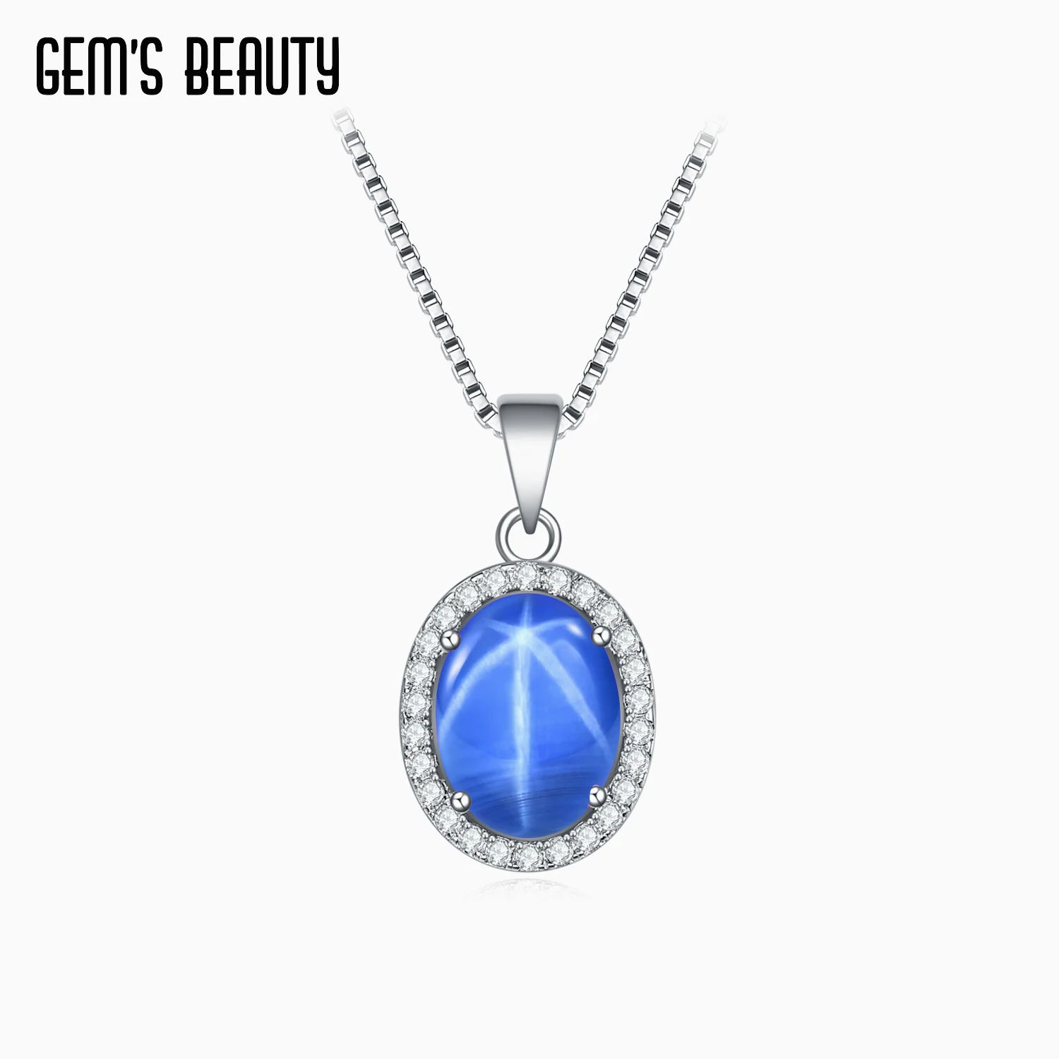 

Gem's Beauty 925 Sterling Silver Lab White Sapphire Pendant Necklaces Luxury Oval Lab Star Sapphire For Women Fine Jewelry