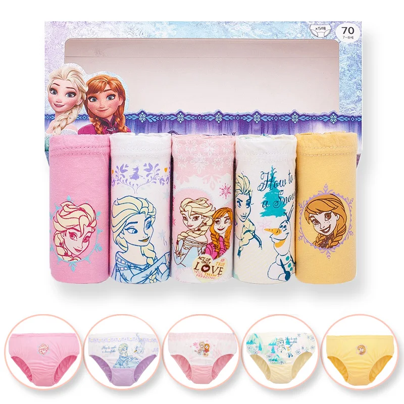 5 Pack Girls Cotton Briefs Queen Elsa Kids Princess Cartoon Children Underpants 2-14T