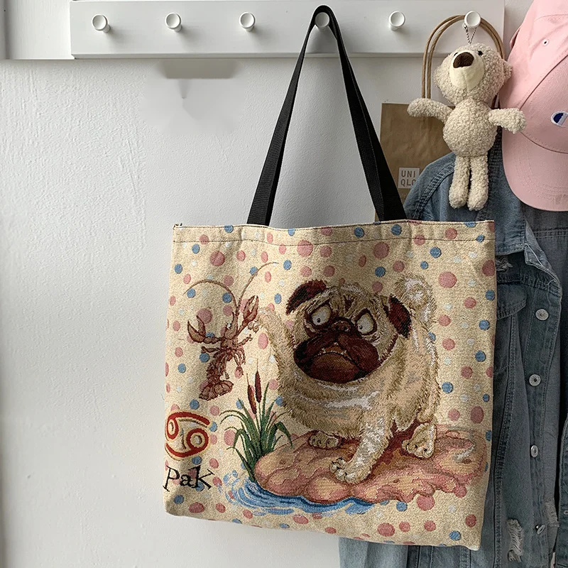 Bedrukte canvas tote tas grote schoudertas voor dames_voghion.com