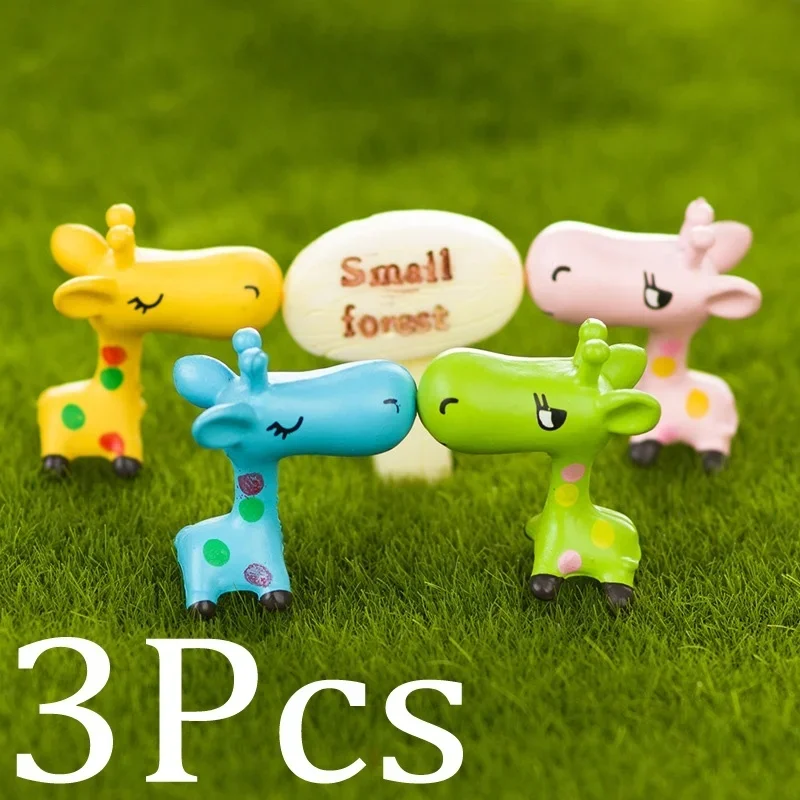 New 1/3Pcs Cartoon Cute Mini Resin Animal Giraffe Fairy Garden Ornament Miniature Bonsai Plants Pot Fairy DIY Doll(Color Random)