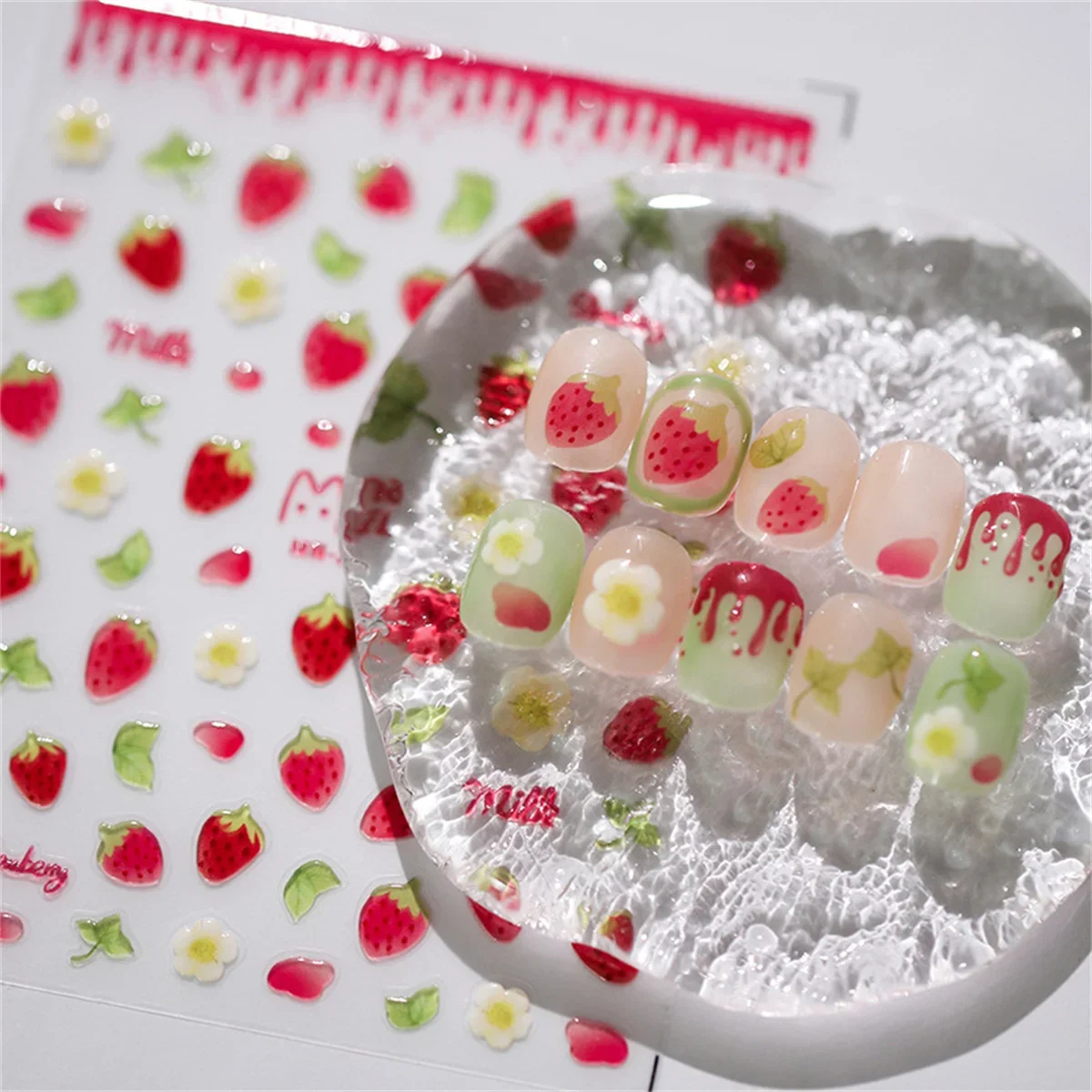 1pcs 5D Kawaii Jelly Strawberry Nail Art Stickers Fashion Cartoon Fruit Nail Transfer Slider Decals DIY Decorations Accessories 2