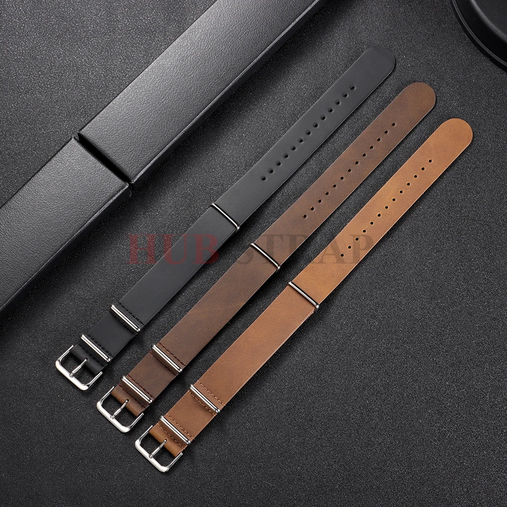 Universal Military-Style Leather Watch Band - Unisex Adjustable Strap