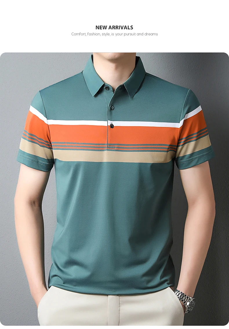 Luxury high-end ice silk breathable short-sleeved POLO shirt Men's 2023 summer fashion contrast stripe lapel T-shirt casual men 19 S722b14936f014a4caa3229837ae0c246L