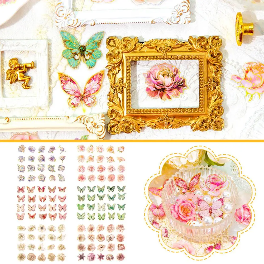 

Manual Ledger Sticker Bright Butterfly Flower Fluorescent Accessory Animal Stamping Material Collage Decoration Gold Plant R3N4