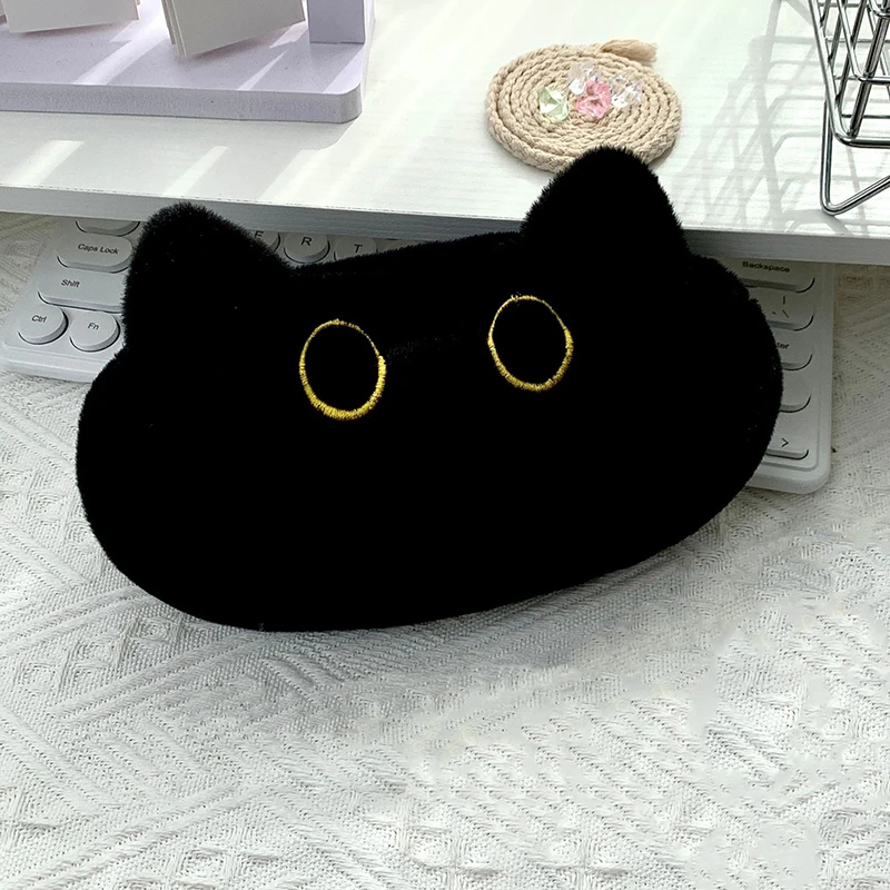Cute Black Cat Plush Pencil Case for Adults and Kids