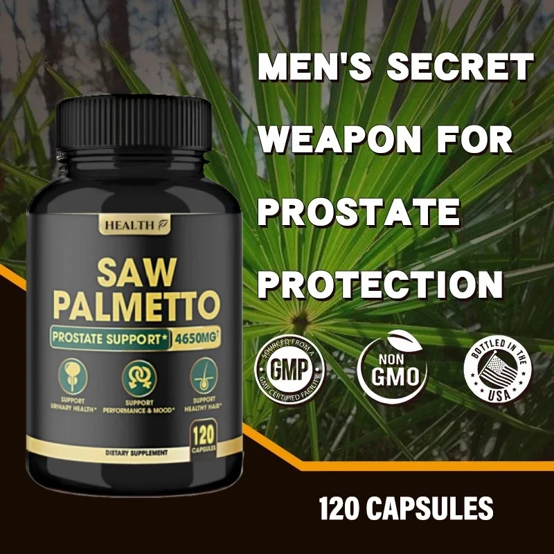 Natural Saw Palmetto Capsules Combined with Ashwagandha Turmeric Tribulus Maca Green Tea Ginger Natural Prostate Support