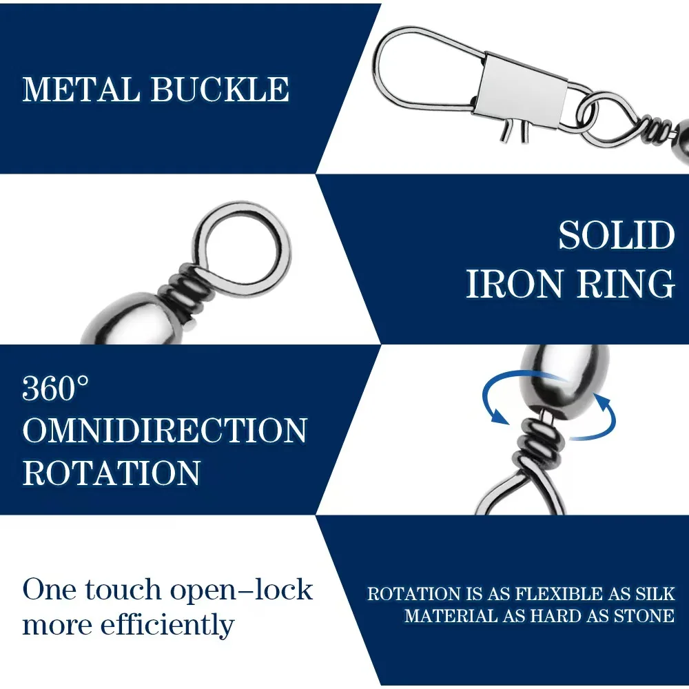 One Touch Lock Fishing Swivel Snap 50Pcs High Strength Stainless Steel Ball Bearing Rolling Swivel Quick Change Saltwater Tackle