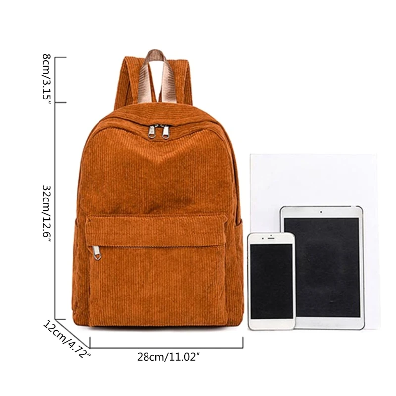 Women Casual Corduroy Backpack Soft Kids School Bag Travel College Daypack