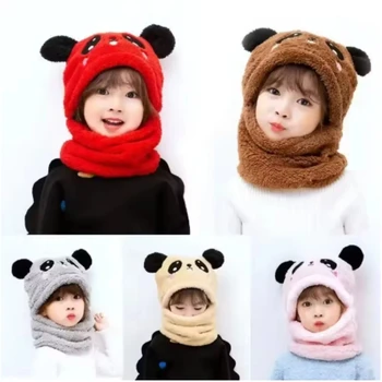 Cartoon Hat for Girls Boys Scarf Thicken Cap Winter Hat for Kids Newborn Baby Stuff Children Hat Plus Fleece Kids Caps 1