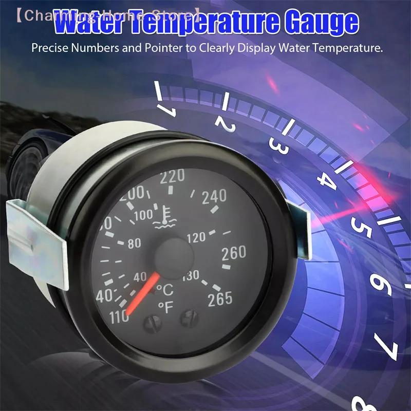 【M】2인치 52MM 기계식 40-130 ℃ /110-265 ℉ 수온계 12V 수온 게이지 자동차 계기판 센서 포함 NPT 1/2