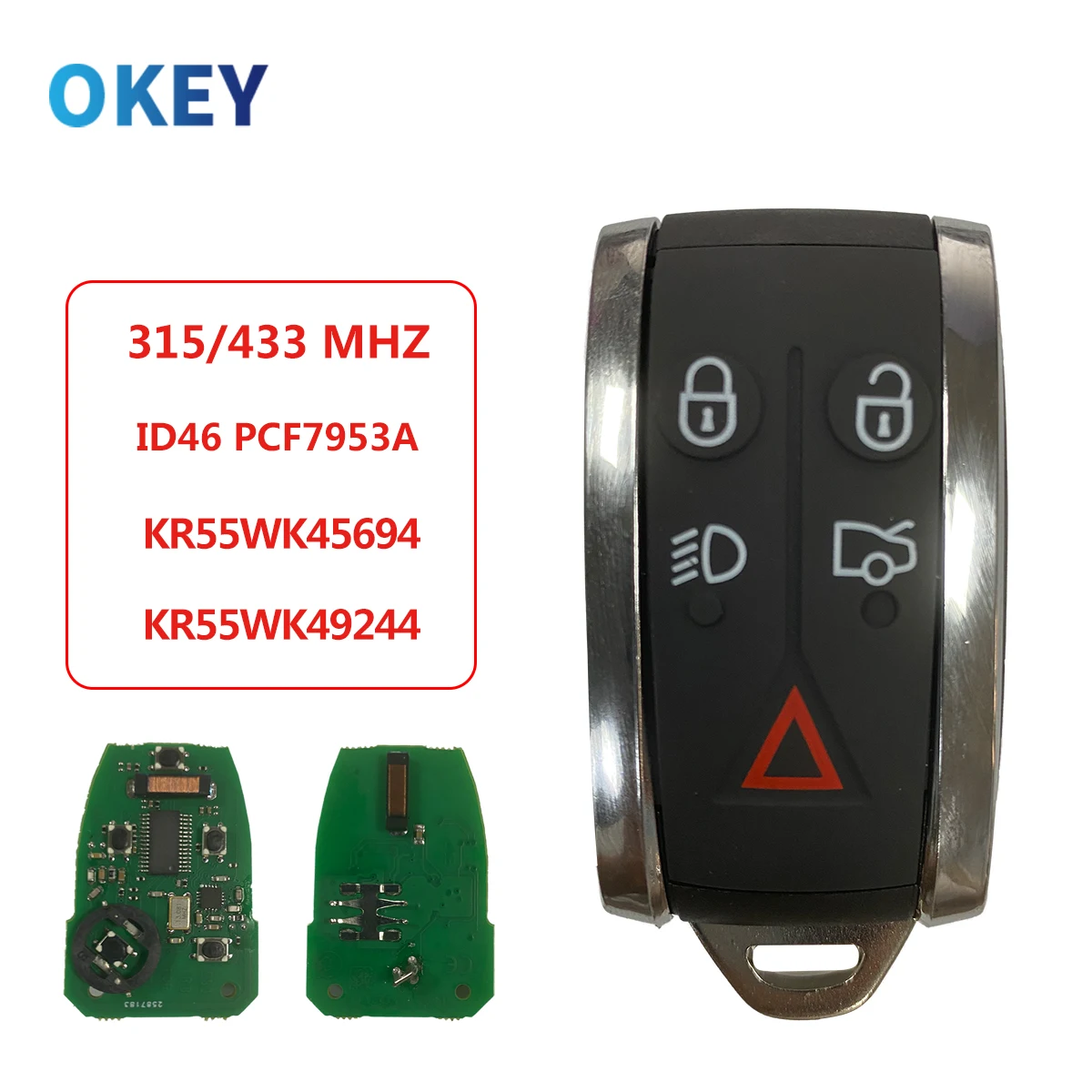 Okey 원격 제어 자동차 키, 재규어 XF XF XFR XK XKR 2009-2013 315 433MHZ ID46 7945 칩, FCC: KR55WK49244 키리스 엔트리