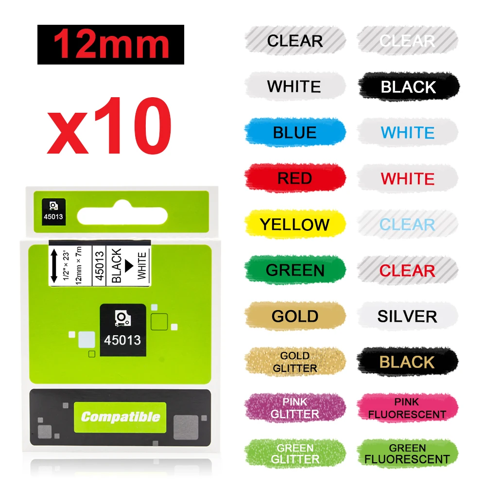 Compatível Dymo Label Tape Fita d1 Compatível com Dymo Labelmanager da Impressora Lm160 Lm420 12 mm 45021 45023 45024 10pk 45013 45010 45018
