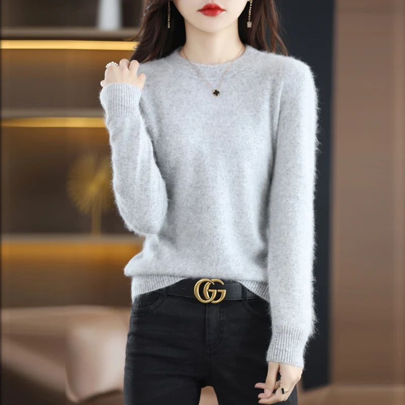 

Spring, Autumn, and Winter New Mink Fleece Knitwear Half High Collar Women's Top Solid Color Simple Foreign Style Woolen Sweater