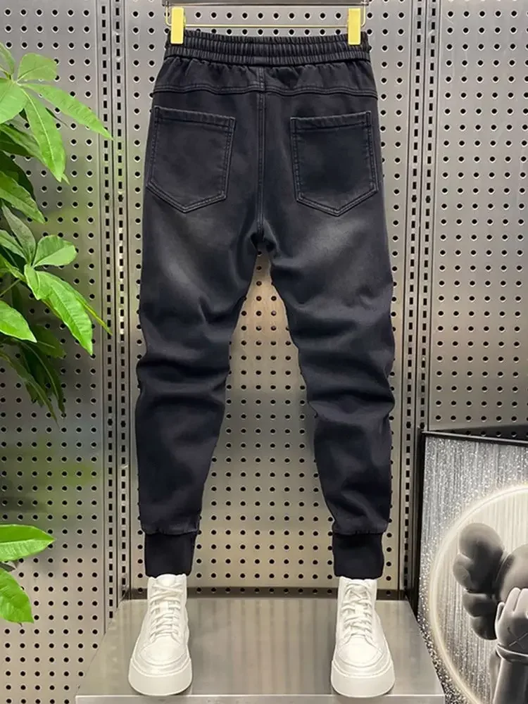 Harajuku Style Skinny Jeans Leather Stitching Multi-zip Pants High Quality Brand Men's Clothing 5