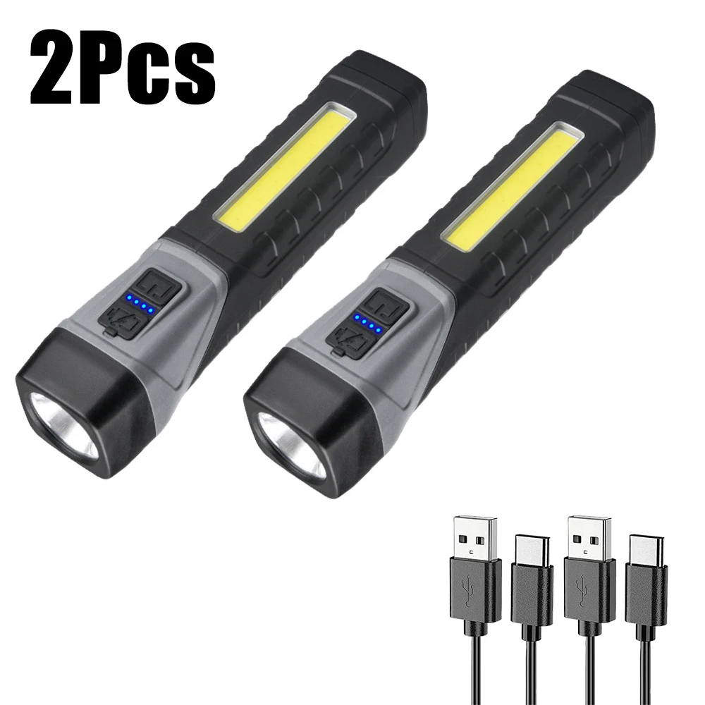 USB Rechargeable Magnetic COB LED Work Light - Camping Lamp, Flashlight With Hook, 4 Light Modes
