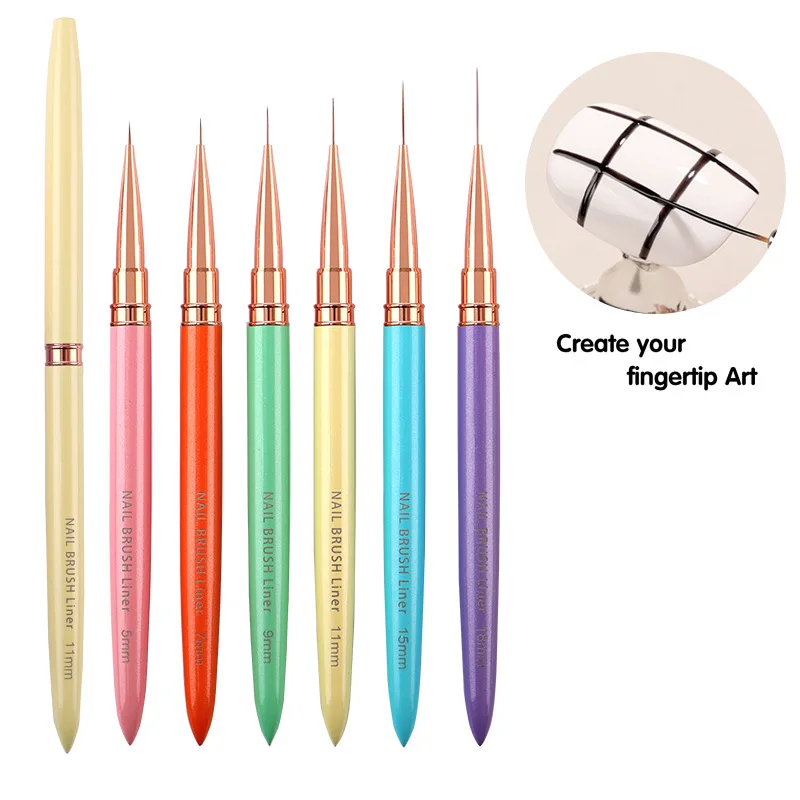 

1PC 5/7/9/11/15/18MM Candy Color Metal Nail Art Pen Nail Liner Brush Drawing Lines Stripe Painting Flower Pen Art Manicure Tools
