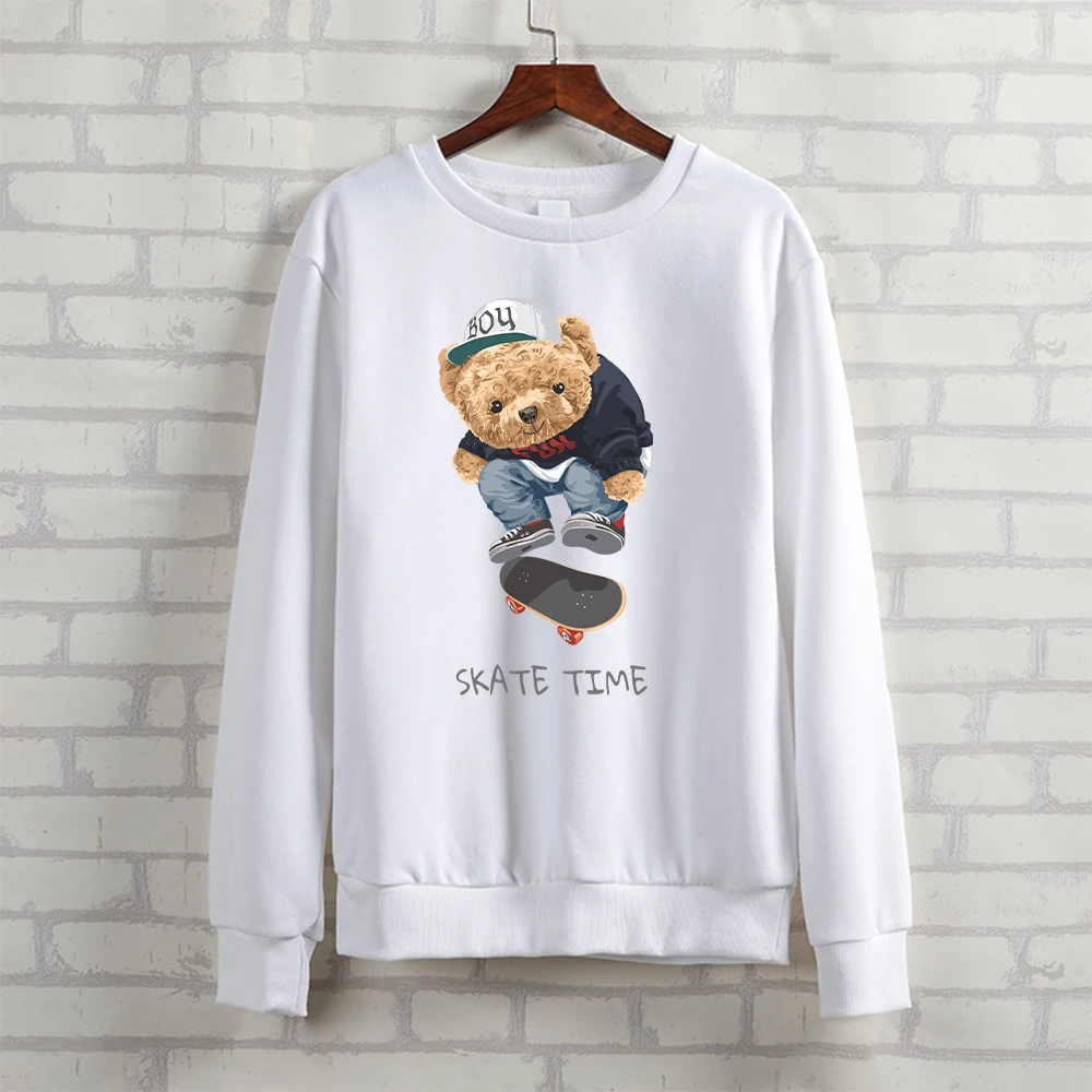 

BLINGPAW Autumn Clothes Cute Teddy Bear Skate Time Letter Printed Unisex Heavy Blend Crewneck Sweatshirt Long Sleeve