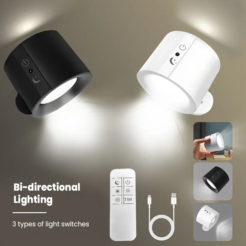 LED Wall Lamp Modern Magnetic Touch Rechargeable 360&deg; Rotation Wireless Remote Control Spotlight For Bedroom Living room decor