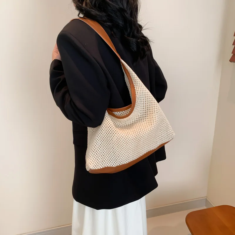 Cross Border Women's Bag 2024 New Grass Woven Mother and Child Shoulder Bag Spring Tour Style Single Shoulder Bag