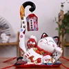 SEWS-8.6 Inch Ceramic Maneki Neko Lucky Cat Money Box Coin Bank Japanese Long Tail Fortune Cat Feng Shui Home Decor 3
