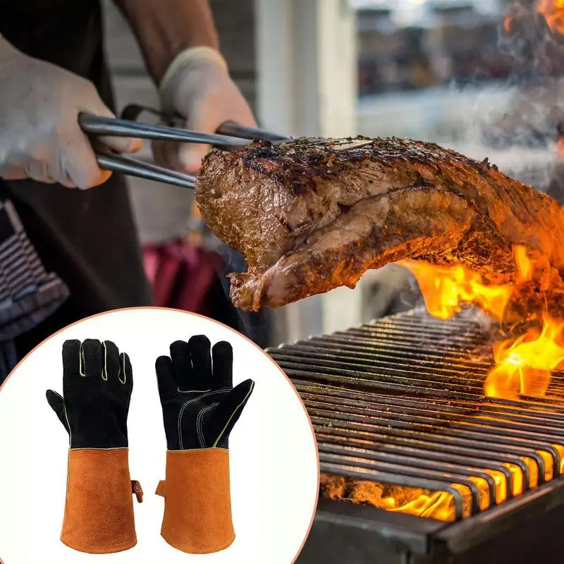 

Microwave Oven Gloves Heat Insulation Leather Microwave Oven Mitts Fireproof Non slip BBQ Gloves for Kitchen Cooking Baking