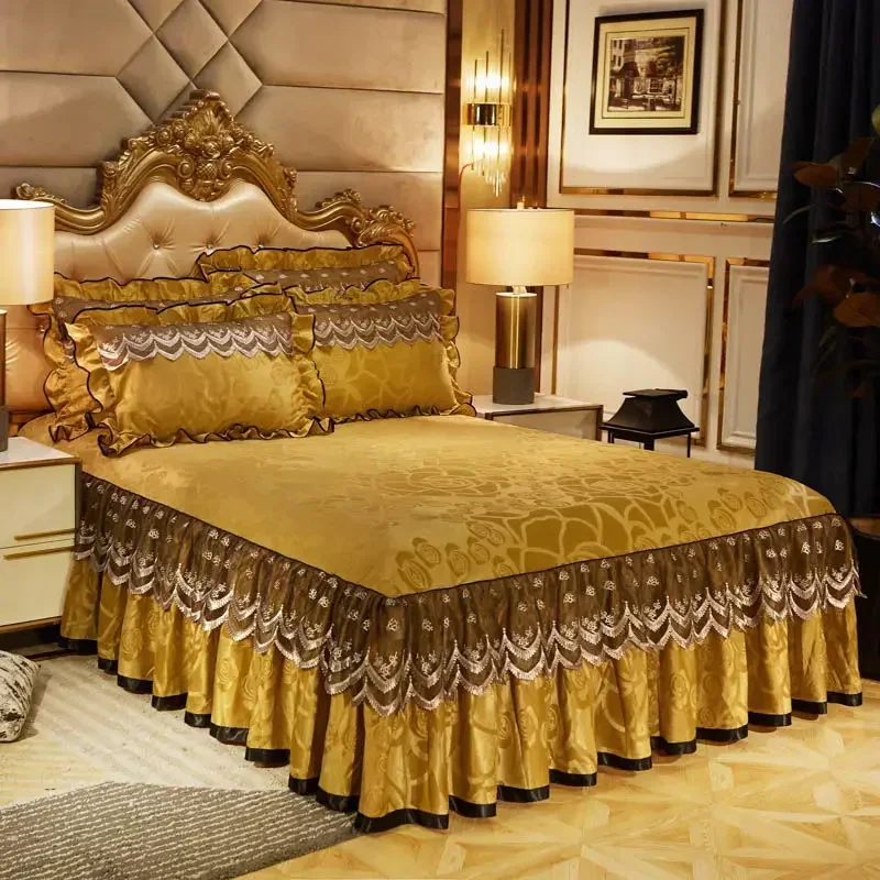 Bedding Set Bed Spreads Heightened Bed Skirt Adjustable Linen Sheets Queen King Size Cover with Pillowcases 3 Pcs,bed skirt