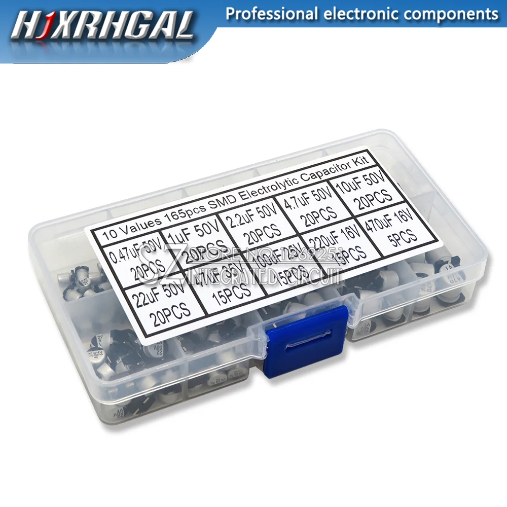 

Алюминиевый электролитический конденсатор SMD 165 шт./лот, 10 значений, набор образцов в ассортименте, Набор 0,47 мкФ Ф 1 мкФ 2,2 мкФ 4,7 мкФ 10 мкФ 22 мкФ 47 мкФ 100 мкФ