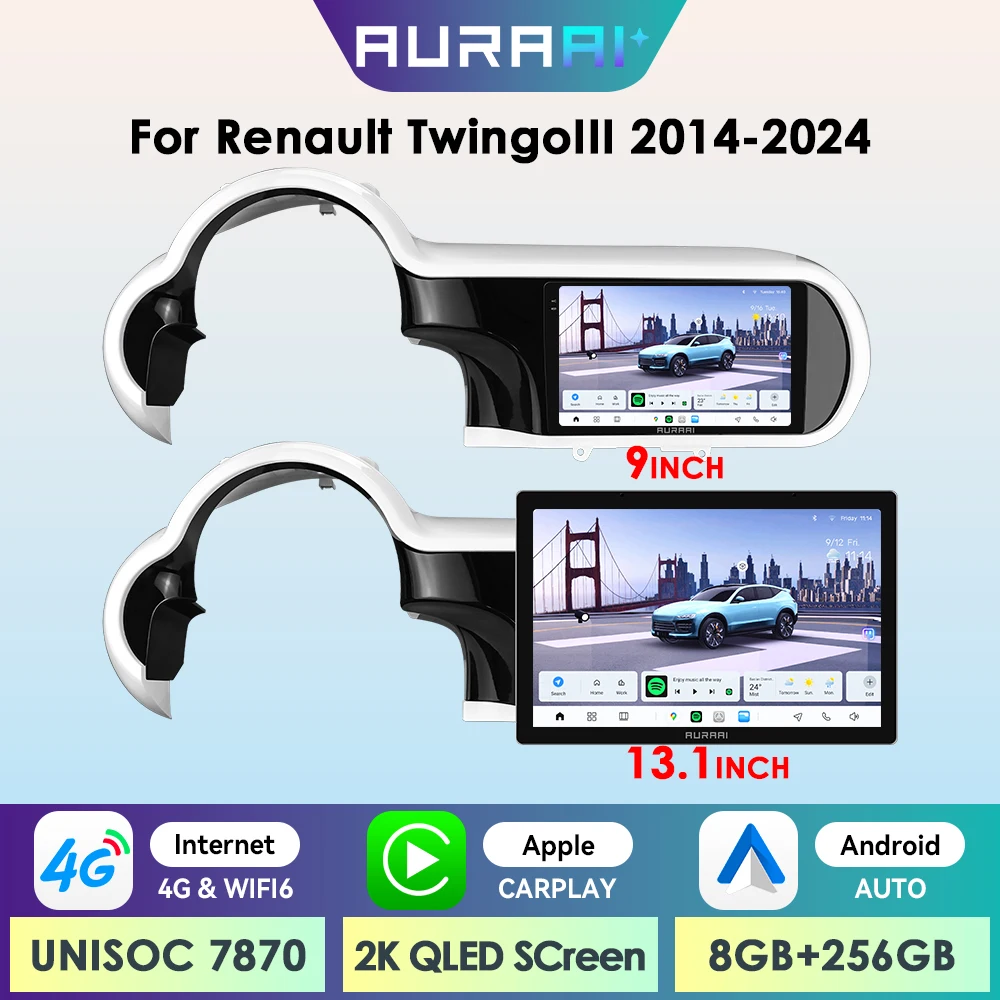 AURAAI X100 2Din Android écran Intelligent de voiture pour Renault Twingo 3 2014 - 2024 Auto Carplay GPS DSP RDS 4G BT WiFi stéréo 1