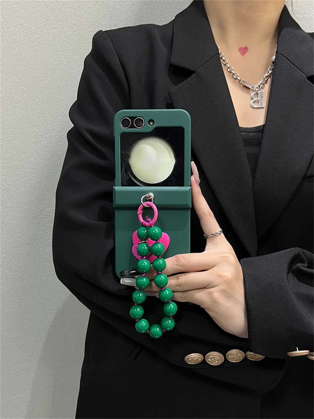 Korean Blackish Green Love Heart Bracelet Phone Case Cover