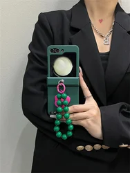 Korean Blackish Green Love Heart Bracelet Phone Case Cover for Samsung Z Flip 7 (A)