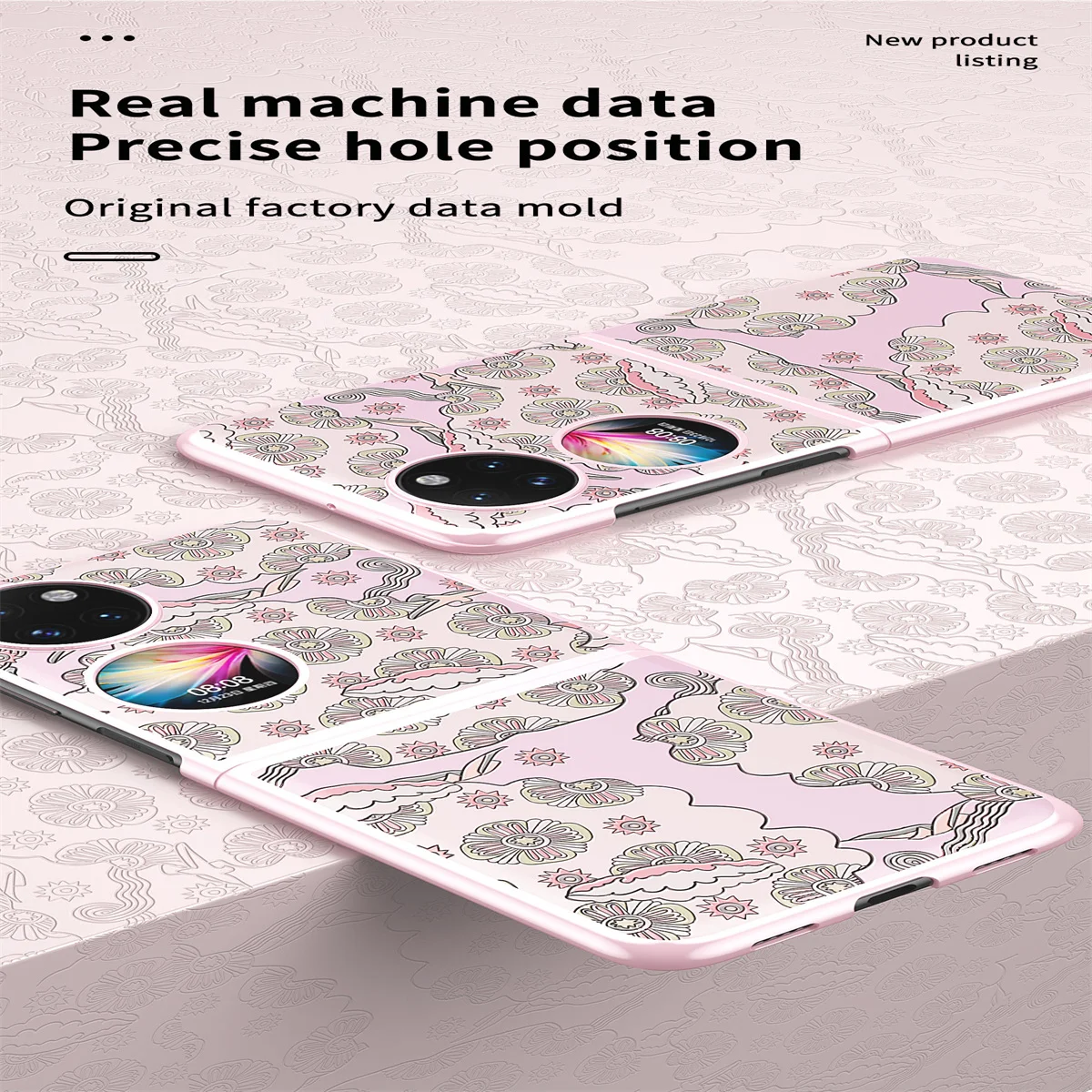 Plating Frame Relief Pattern For Huawei P50 Pocket ,Embossed Leather Shell For Pocket S With Round Bezel Against Falling