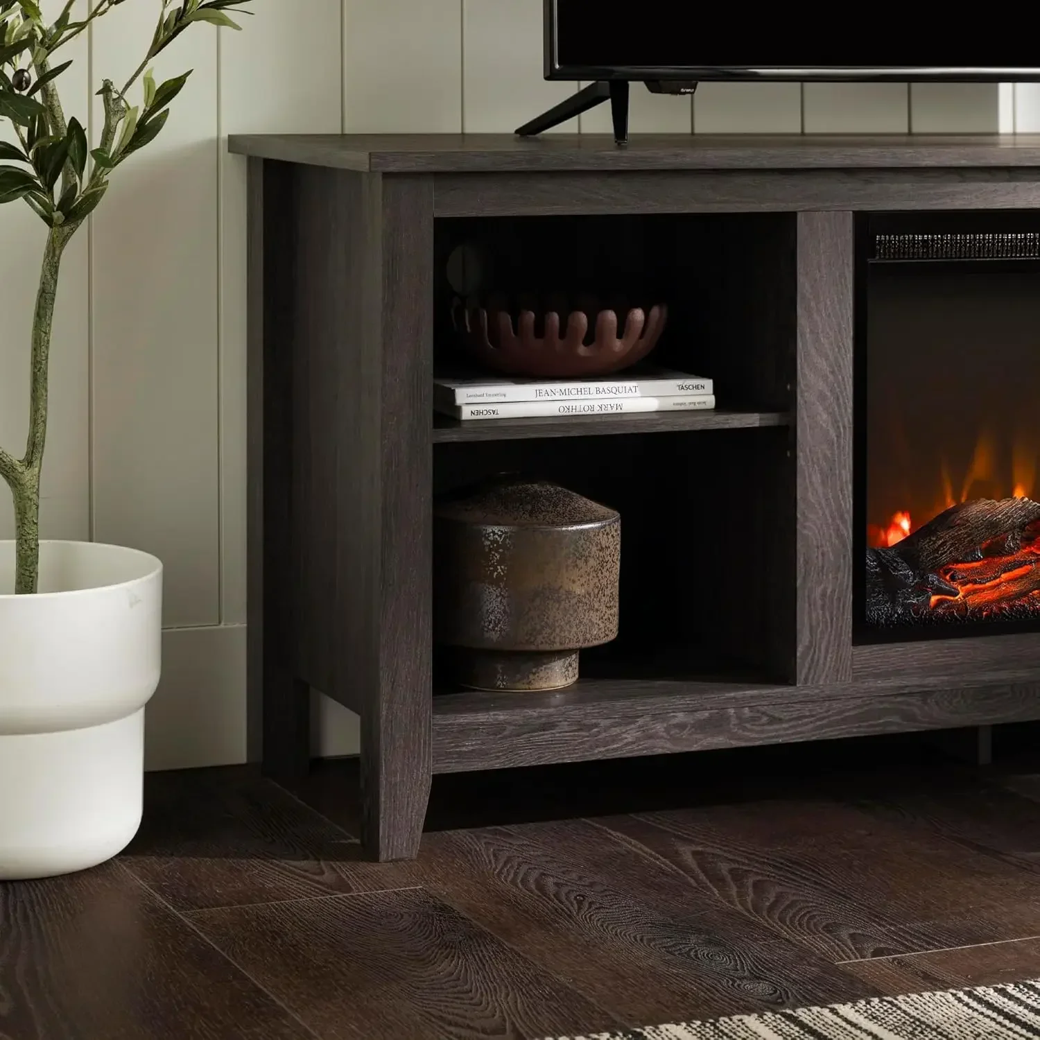 Wren Classic 4 Cubby Fireplace TV Stand for TVs up to 65 Inches, 58 Inch, Charcoal 6